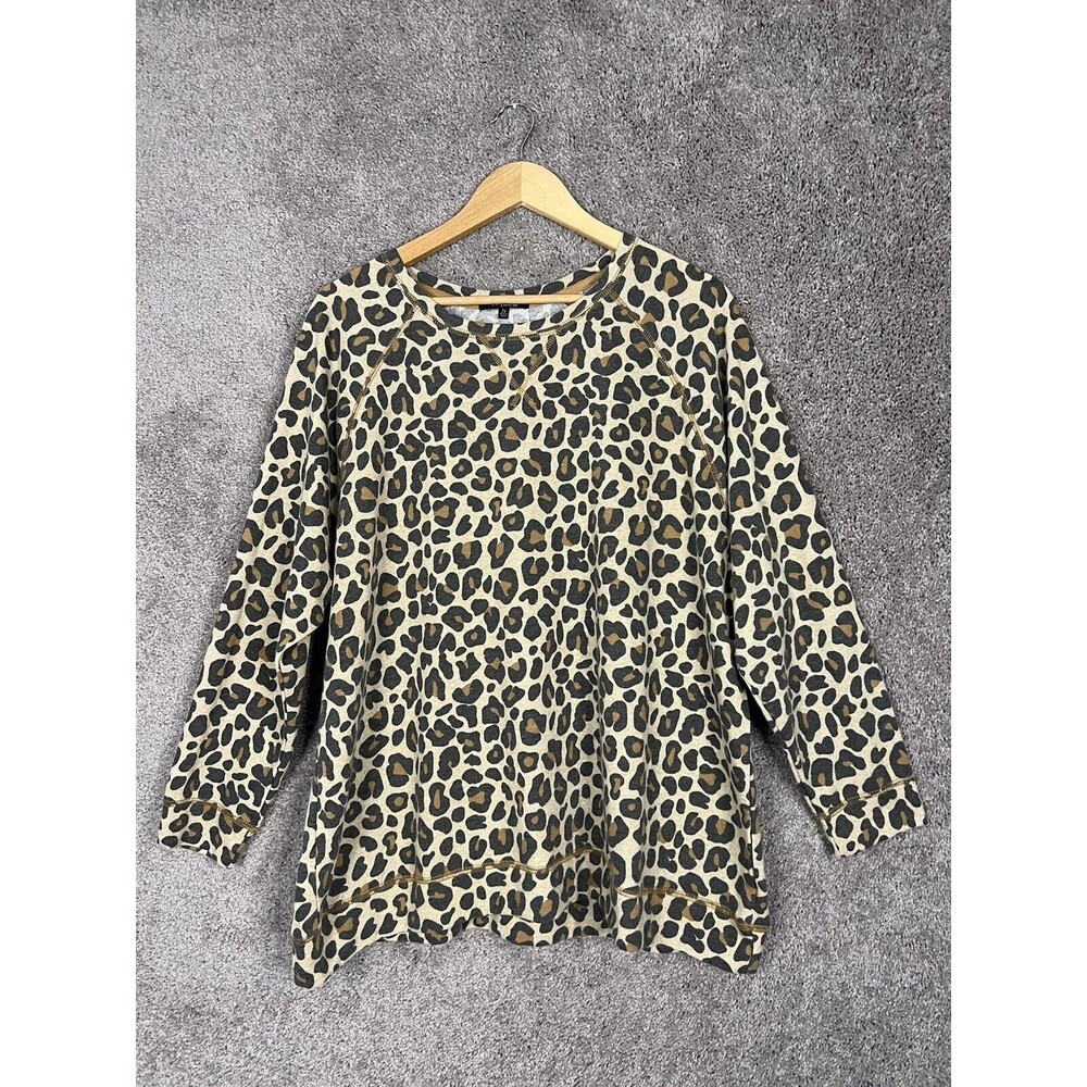 Angels Forever Young Shirt Womens  Size 2X Brown Animal Print Long Sleeve Top